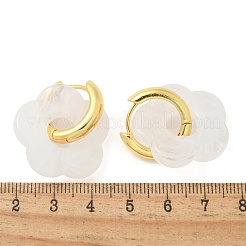 Brass Resin Flower Hoop Earrings for Women&nbsp;LS-EJEW-U038-01G-07