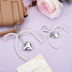 2Pcs 2 Styles Heart & Bowknot Acrylic Imitation Pearls Pendant Decorations&nbsp;HJEW-BBC0001-04