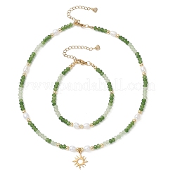 Dyed Natural Malaysia Jade & Natural Cultured Freshwater Pearl Bead Bracelets & Necklaces Sets&nbsp;SJEW-JS01373-02