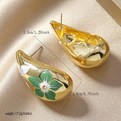 Elegant Teardrop with Flower Pattern Alloy Stud Earrings&nbsp;HV4164-3