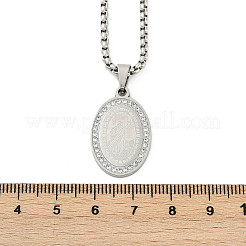 201 Stainless Steel Micro Pave Clear Cubic Zirconia Oval Pendant Box Chain Necklaces for Men&nbsp;NJEW-S387-02P