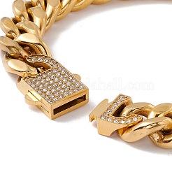 Ion Plating(IP) 304 Stainless Steel Curb Chains Bracelet with Crystal Rhinestone Padlock Clasp for Women&nbsp;BJEW-E107-01G-03