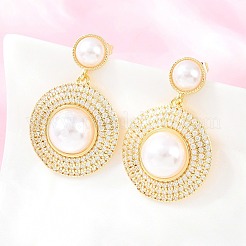 Brass Micro Pave Cubic Zirconia Dangle Stud Earrings&nbsp;EJEW-F405-09G