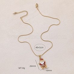 304 Stainless Steel Enamel Red Christmas Santa Claus Pendant Necklace for Women&nbsp;ZM1589