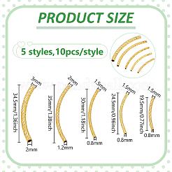 50Pcs 5 Styles Brass Textured Curved Tube Beads&nbsp;KK-PH0013-33