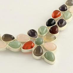Gemstone Bib Statement Necklaces with Alloy Cabochon Settings and Silver Color Plated Brass Chains &nbsp;NJEW-R224-07B-B