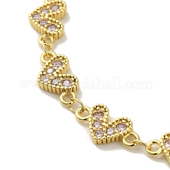 Rack Plating Brass Micro Pave Cubic Zirconia Heart Link Chain Bracelets for Women&nbsp;BJEW-P323-09G-05