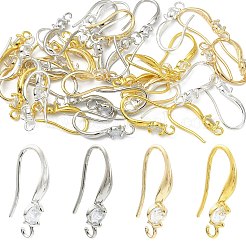 40Pcs 4 Colors Brass Micro Pave Clear Cubic Zirconia Hoop Earring Findings&nbsp;KK-CJ0003-97