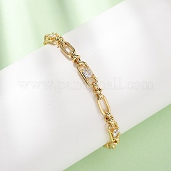 Oval & Paperclip Brass Micro Pave Cubic Zirconia Link Chain Bracelets for Women&nbsp;BJEW-D458-02G-02
