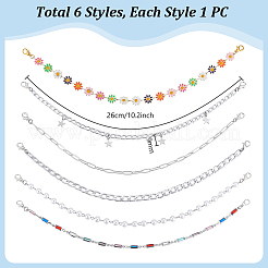 6Pcs 6 Styles Aluminum Curb Chain & Brass Rhinestone & Plastic Pearl Beads Chain Hat Chains&nbsp;HJEW-PH02283
