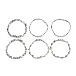6Pcs 6 Styles Brass Round Beads Stretch Bracelets for Women&nbsp;BJEW-D357-04G