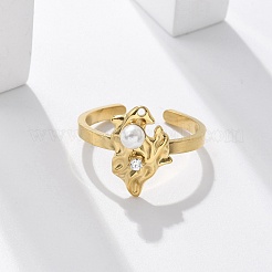 304 Stainless Steel Cubic Zirconia Cuff Rings for Women&nbsp;RJEW-D302-02G-05