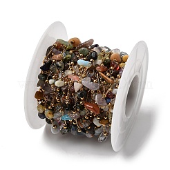 Handmade 304 Stainless Steel Chains with Gemstone Chip Beads&nbsp;CHS-K020-16G