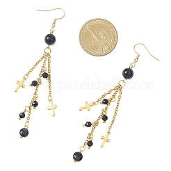 Round with Cross 304 Stainless Steel Dangle Earrings&nbsp;EJEW-JE06785
