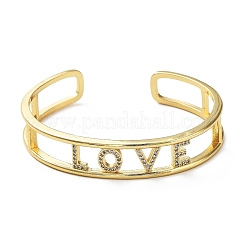 Word LOVE Hollow Carved Cubic Zirconia Cuff Bangle&nbsp;BJEW-D448-14G-RS