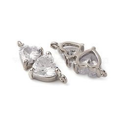 Brass Pave Clear Cubic Zirconia Double Heart Connector Charms&nbsp;KK-P308-74P