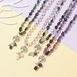 Natural Mixed Gemstone & Pearl & Cubic Zirconia Tree of Life Pendant Necklace&nbsp;NJEW-JN04335