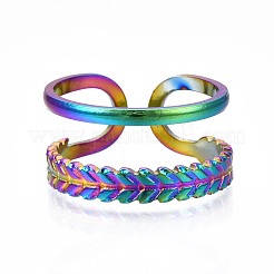 304 Stainless Steel Leaf Wrapped Cuff Ring&nbsp;RJEW-N038-058