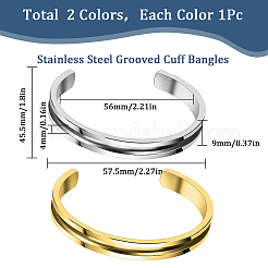 2Pcs 2 Colors 304 Stainless Steel Grooved Open Cuff Bangles Set for Women&nbsp;BJEW-SC0001-17
