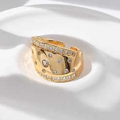 Brass Micro Pave Clear Cubic Zirconia Cuff Rings for Women&nbsp;RJEW-U041-07G