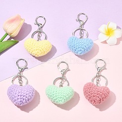 5Pcs 5 Colors Heart Cotton Keychains&nbsp;HJEW-CJ0001-25