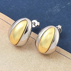 Brass Two Tone Stud Earrings for Women&nbsp;EJEW-U057-04G-B