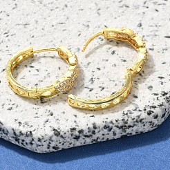 Brass Clear Cubic Zirconia Hoop Earrings&nbsp;EJEW-M047-21G