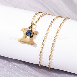304 Stainless Steel Glass Drill Birth Stone Constellation Pendant Necklaces&nbsp;LS-STAS-D305-08G-C