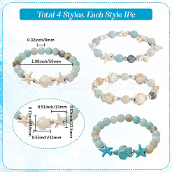 4Pcs 4 Style Dyed Synthetic Turquoise Turtle and Starfish Beaded Bracelets Sets&nbsp;BJEW-SC0001-52