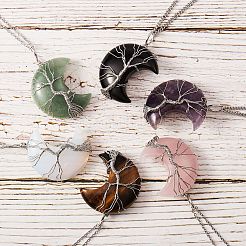 6Pcs 6 Style Natural & Synthetic Gemstone Tree of Life Wire Wrapped Pendants&nbsp;G-SZ0001-66