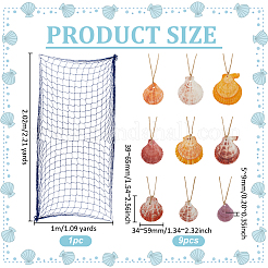 Cotton Fishing Net Decorative with Natural Shell & Jute Cord Pendant&nbsp;HJEW-WH0069-39