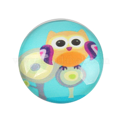 Cartoon Owl Printed Glass Half Round/Dome Cabochons&nbsp;GGLA-N004-16mm-B