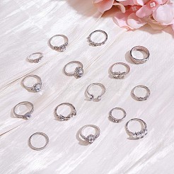 15Pcs 15 Style Crystal Rhinestone Teardrop & Horse Eye & Leaf Finger Rings&nbsp;JR938A