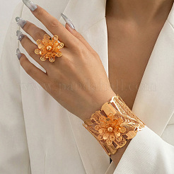 Flower Zinc Alloy Cuff Bangles & Rings Sets for Women&nbsp;WG9AF22-02
