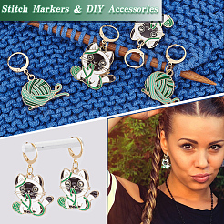 Alloy Enamel Yarn Ball & Cat Charm Locking Stitch Markers&nbsp;HJEW-PH01721