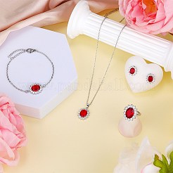 Cubic Zirconia Oval Pendant Necklace & Link Bracelet & Cuff Ring & Stud Earrings&nbsp;SJEW-SZC0001-01A
