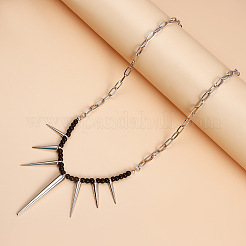 Punk Alloy Thorn Glass Beaded Choker Necklaces for Women&nbsp;WGE9FD8-01