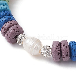 Dyed Natural Lava Rock & Pearl Beaded Stretch Bracelet&nbsp;BJEW-JB09724