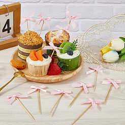 100Pcs Bowknot Cloth Cake Toppers with Wood Stick&nbsp;AJEW-CN0005-62