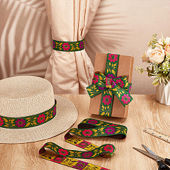 Ethnic Style Floral Pattern Embroidery Polyester Ribbons&nbsp;OCOR-WH0104-04B