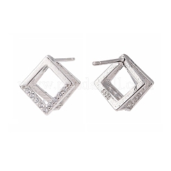 Rhodium Plated 925 Sterling Silver Stud Earring Findings&nbsp;X-STER-F048-28P