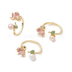 3Pcs 3 Colors Lotus Brass Enamel Cuff Open Rings&nbsp;RJEW-JR01000