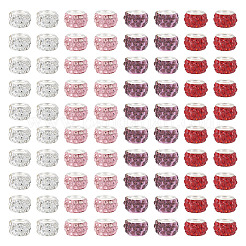 100Pcs 4 Colors Polymer Clay Rhinestone European Large Hole Beads with Silver Color Plated Brass Cores&nbsp;FPDL-TA0001-02