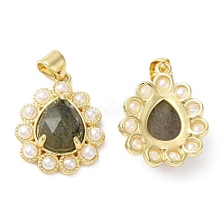 Ion Plating(IP) Natural Mixed Gemstone Teardrop with Plastic Pearl Beaded Pendant&nbsp;G-E599-01G