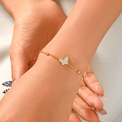 Elegant Brass Micro Pave Clear Cubic Zirconia Butterfly Link Chain Bracelets for Women&nbsp;FX8135-1