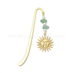 Natural Red Aventurine & Green Aventurine & South Red Agate & Sunstone Chips & Brass Sun Charms Bookmarks&nbsp;AJEW-JK00370
