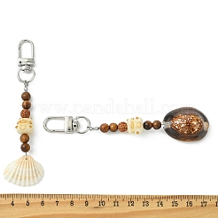 4Pcs 4 Styles Natural Shell & Sandalwood & Rudraksha Beads Cat Pendant Decorations&nbsp;HJEW-TA00461