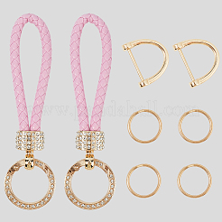 2Pcs PU Leather and Alloy Rhinestone Braided Keychain&nbsp;KEYC-CL0001-15D