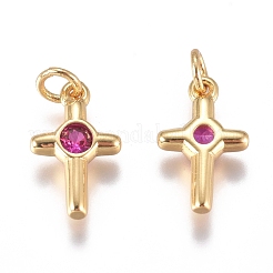 Brass Micro Pave Cubic Zirconia Tiny Cross Charms&nbsp;ZIRC-G168-54G