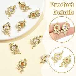 2Pcs 2 Colors Brass Micro Pave Cubic Zirconia with Resin Pendants&nbsp;KK-YW0004-47